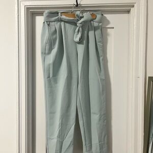 LOFT Light Green Tie-Waist Trousers